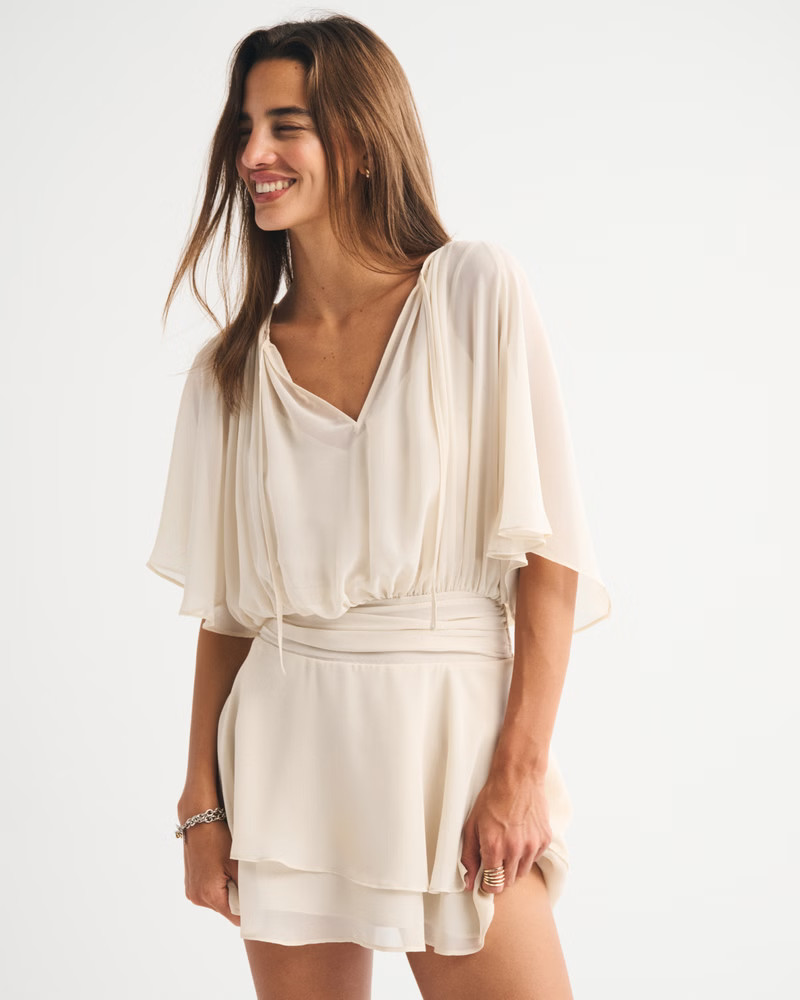 Women's Angel Sleeve Sheer Mini Dress | Women's New Arrivals | Abercrombie.com | Abercrombie & Fitch (US)