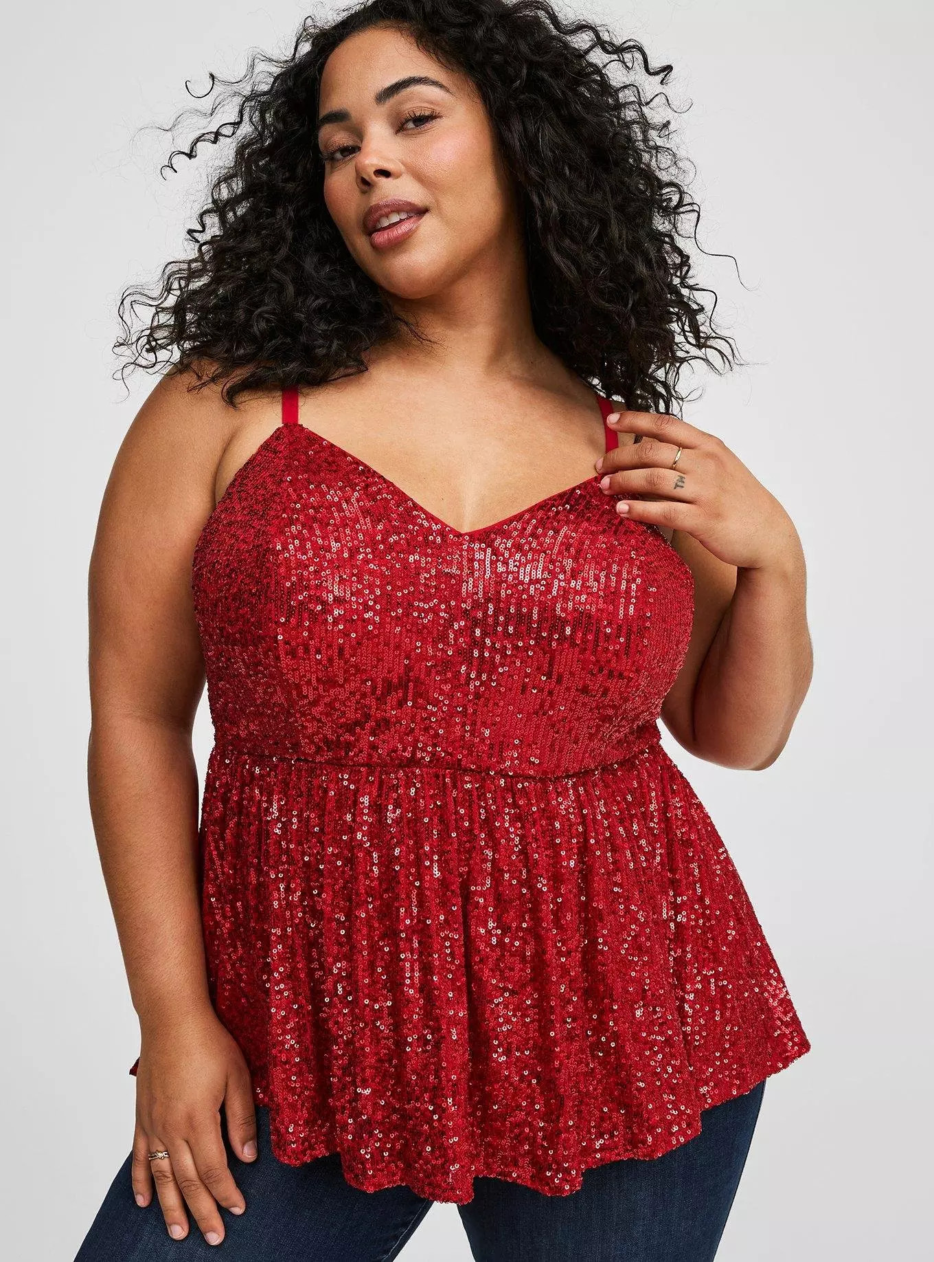 Peplum Sequin V-Neck Tank | Torrid (US & Canada)