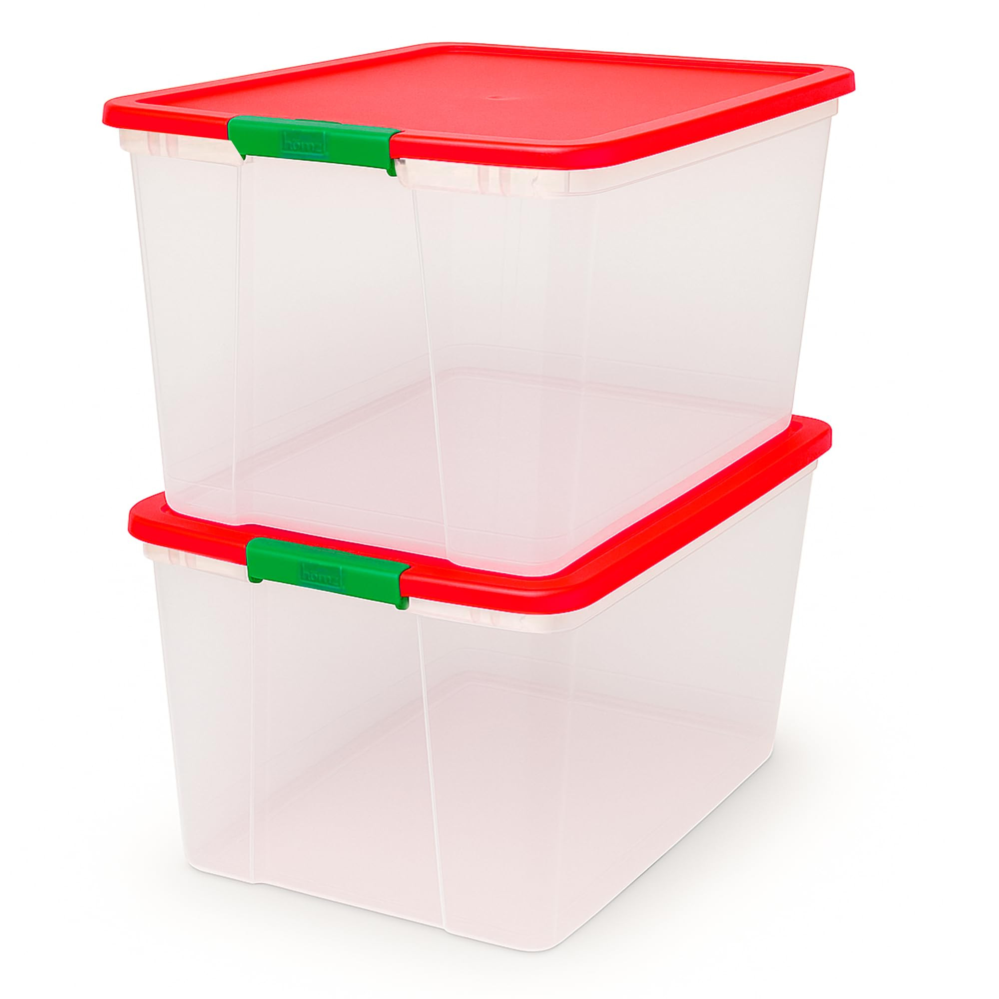 HOMZ 2 Pack Secure Latch, Clear Plastic Storage Organizer Bins, 64 Quart, Red Lid - Stackable Con... | Amazon (US)