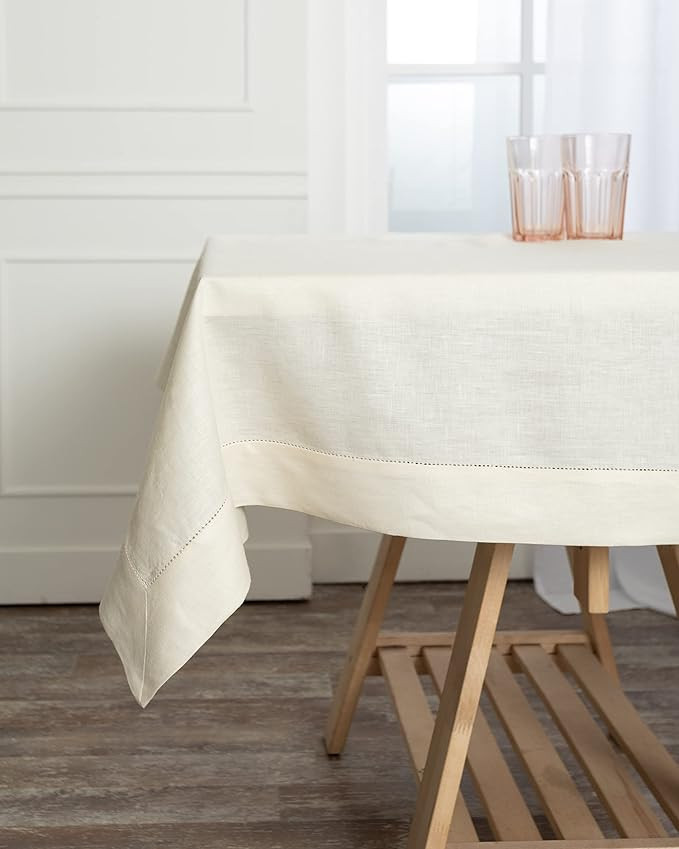 D'Moksha Ivory Easter Tablecloths for Rectangle Tables 90 Inches- Pure Linen Hemstitch Modern Ele... | Amazon (US)