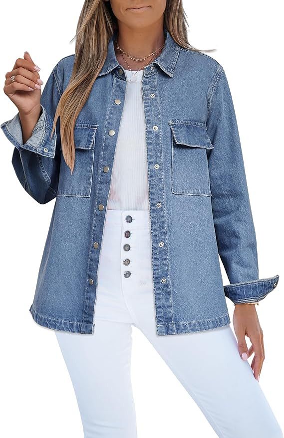 luvamia Jean Jackets for Women 2025 Fall Fashion Oversized Button Down Denim Jacket Western Shack... | Amazon (US)