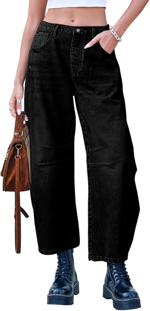 Dokuritu Baggy Jeans for Woman Wide Leg Mid-Rise Denim Ankle Pants Y2k Barrel Boyfriend Jeans wit... | Amazon (US)
