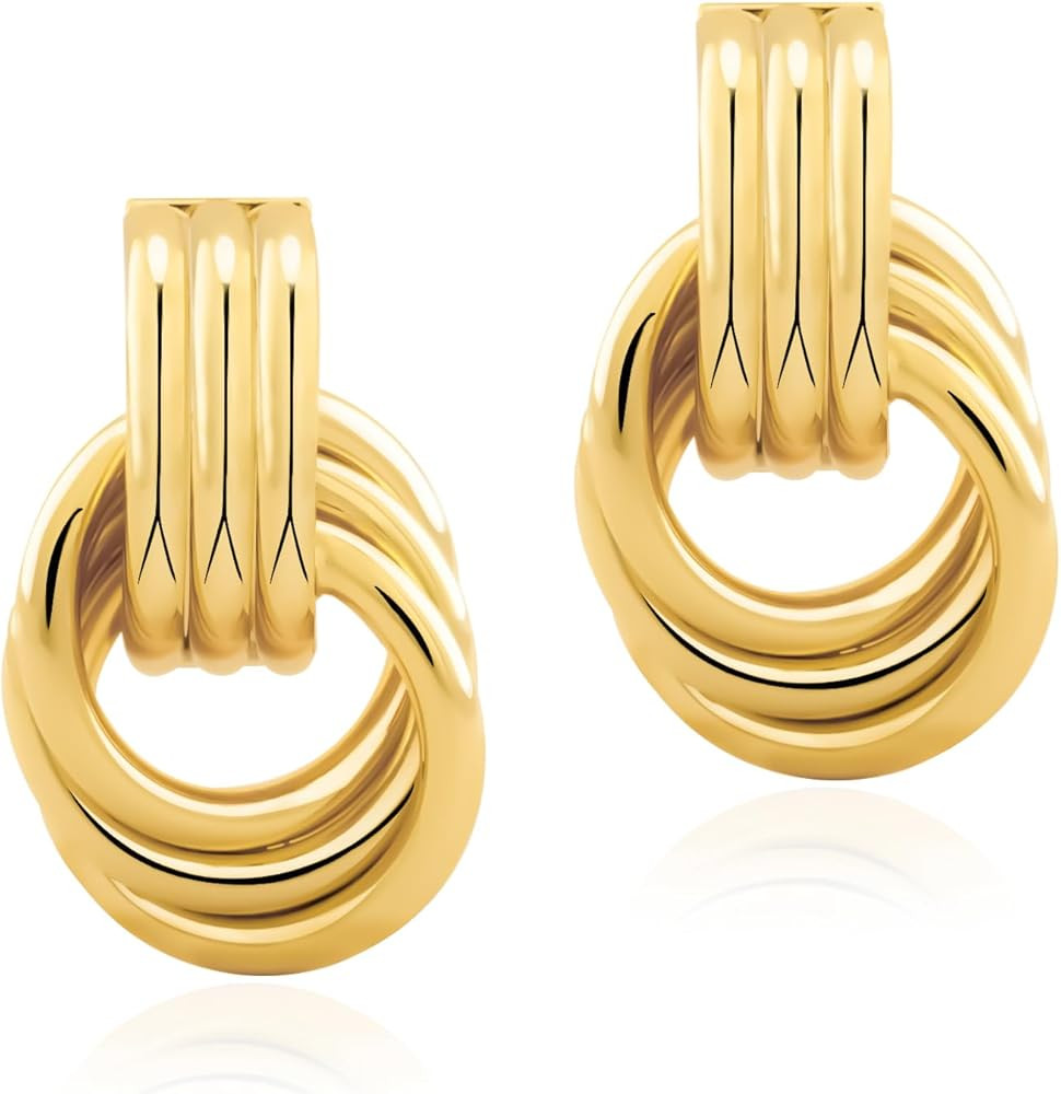 Chunky Gold Knot Earrings Statement Earrings for Women Gold Plated Dupes Geometric Dangle Earring... | Amazon (US)