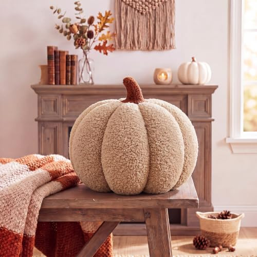 Juexica Stuffed Pumpkin Pillow Fall Halloween Decor Cushion,Beige,Large | Amazon (US)