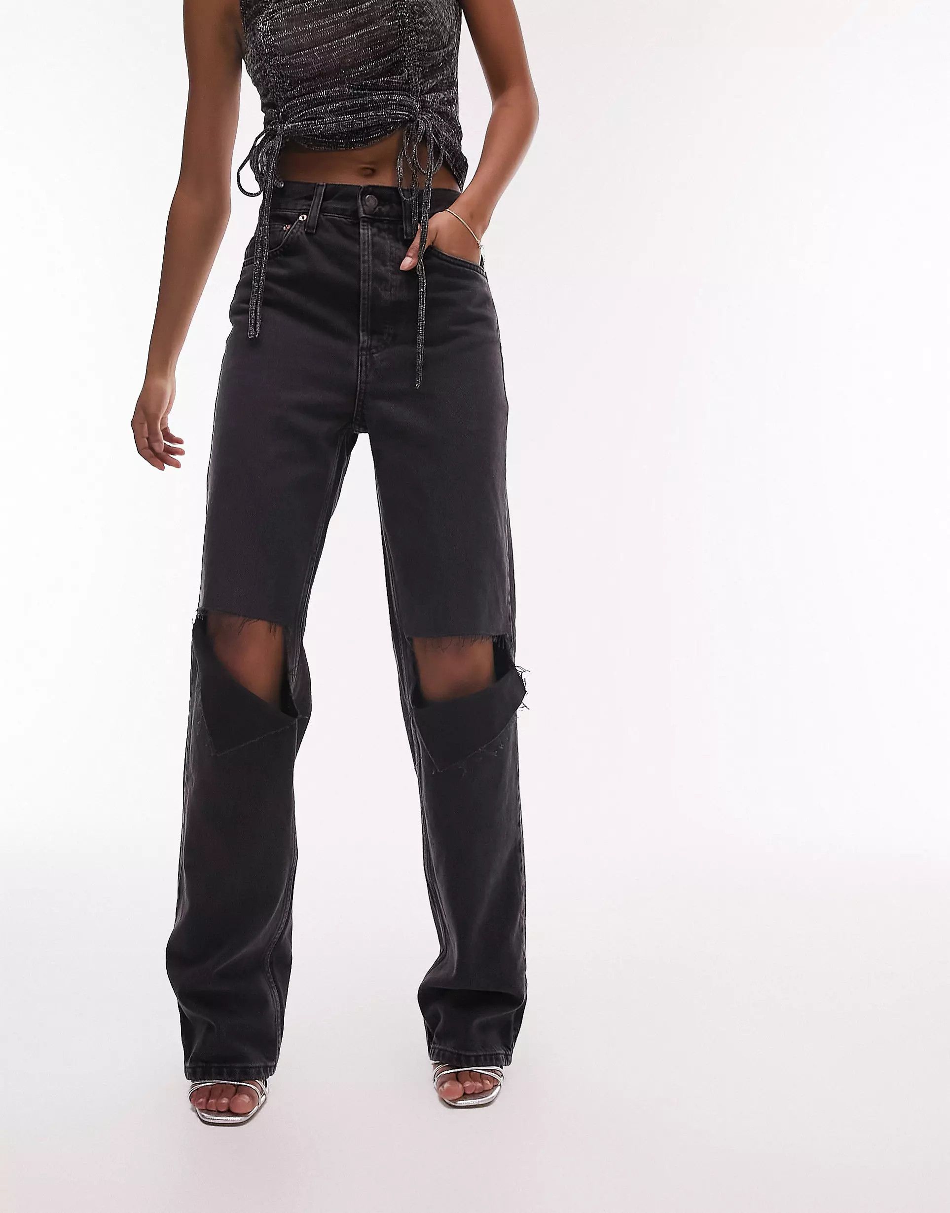 Topshop Kort jeans with knee rips in washed black | ASOS (Global)