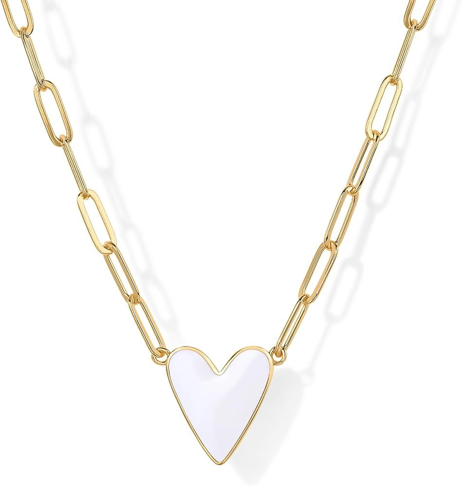 PAVOI 14K Gold Plated Heart Enamel Pendant Necklace for Women | Love Paperclip Chain Necklaces | ... | Amazon (US)