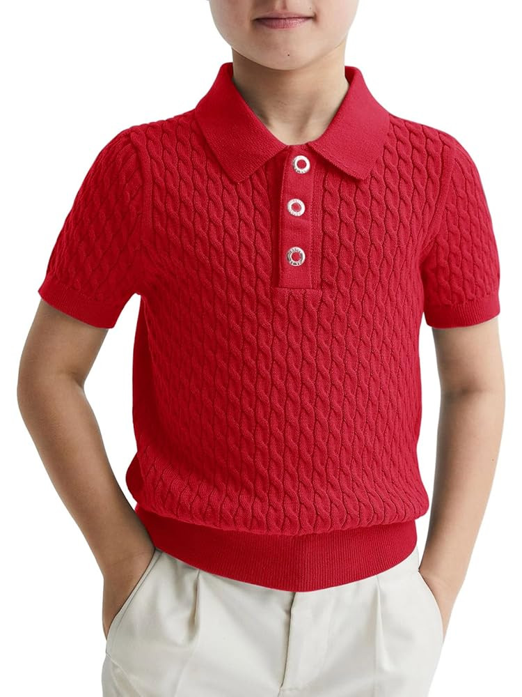 Haloumoning Boys Cable Knit Polo Shirt Kids Short Sleeve Sweater Fashion Pullover Tops Clothes 5-... | Amazon (US)