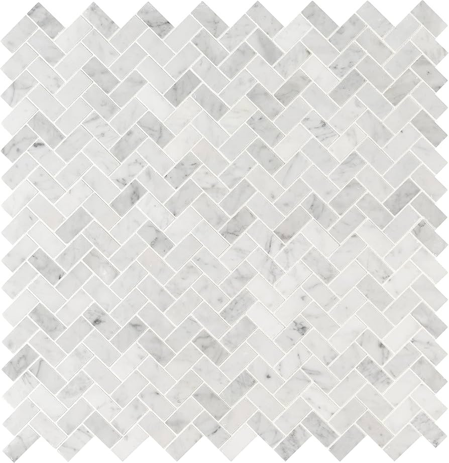MSI Carrara White Hon 11.63 inch x 11.63 inch Marble Herringbone Tile for Kitchen Backsplash, Flo... | Amazon (US)