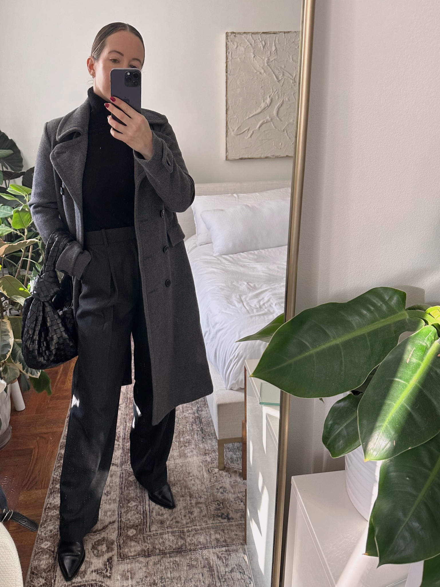 The pants run TTS but if in between sizes, size down. I am in a 4. Coat is not recent (also Theory) but included a another option! 