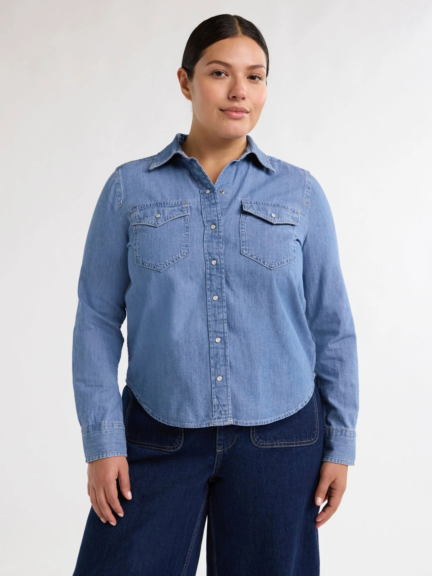 Free Assembly Women’s and Women's Plus Western Denim Shirt, Sizes XS-4X | Walmart (US)