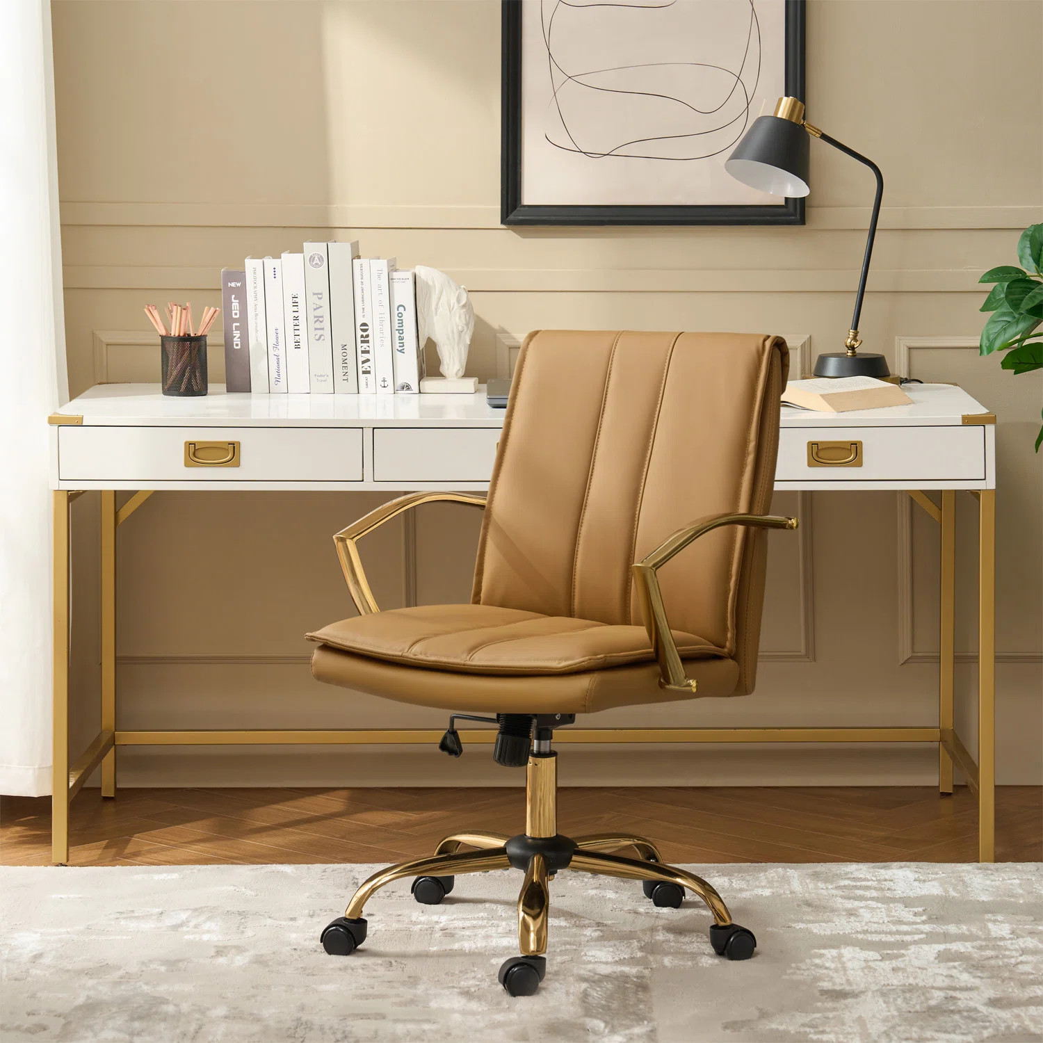 Jehu Modern Leather Rocking Tilting Office Chair with Metal Armrests and Legs | Wayfair North America