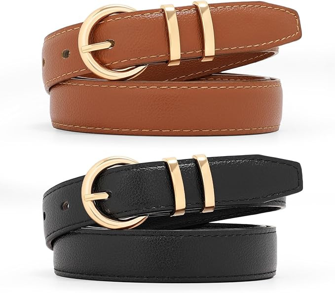 WERFORU Women Leather Belt Waist Skinny Dress Belts Solid Pin Buckle Belt for Jeans Pants | Amazon (US)