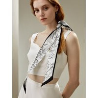 LILYSILK Floral Sketch Twil Silk Ribbon Scarf Smooth and Soft UK Black-White Floral Pattern 6x150cm | LilySilk
