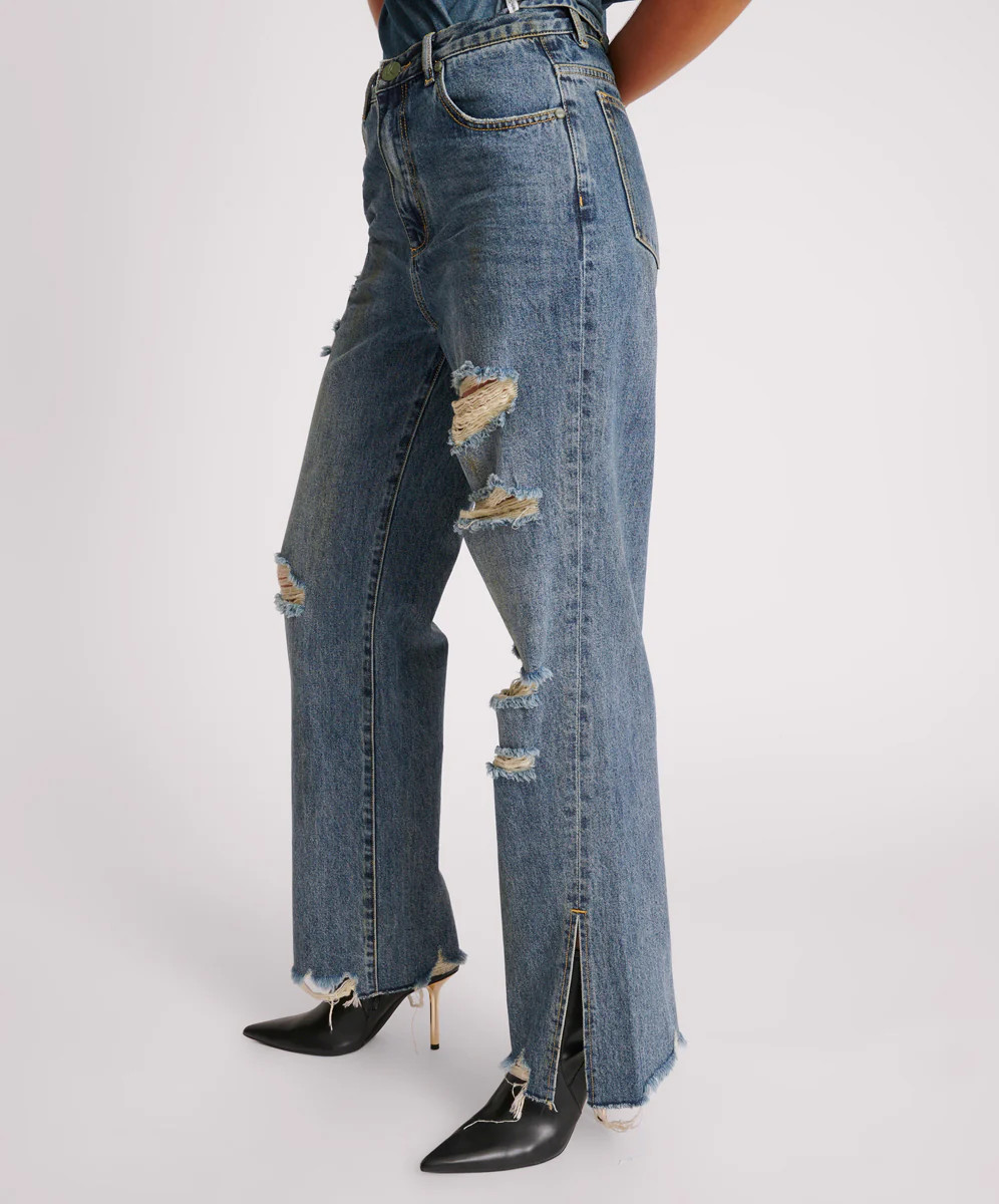 Billie Low Slung Straight Leg Mid Waist Denim Jeans - Used Blue | One Teaspoon | OneTeaspoon
