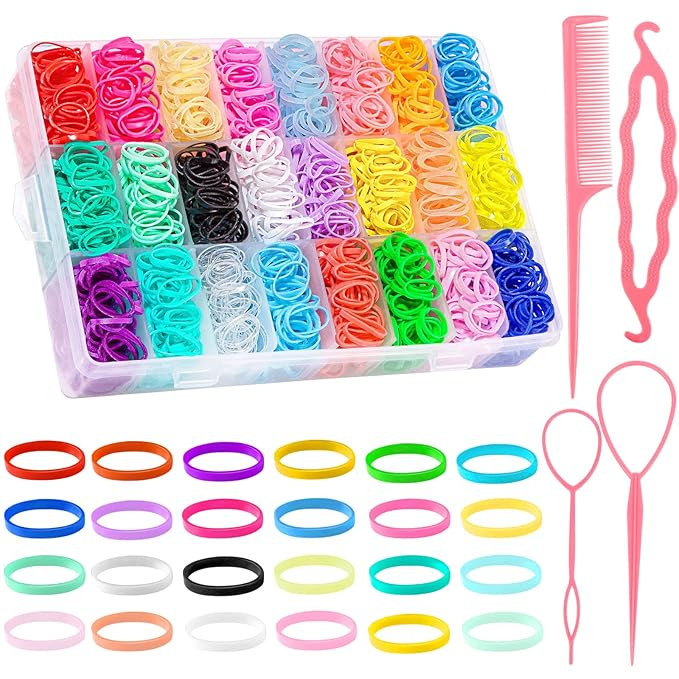 2000 Pcs Baby Hair Ties with 4 Hair Loop Styling Tools, Mini Elastic Hair Ties Colorful Small Rub... | Amazon (US)