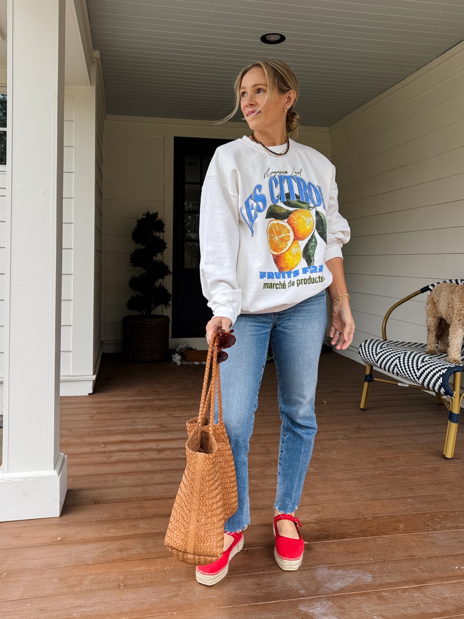 Better than basic casual outfit ❤️

PISTOLA LENNON DENIM JEANS – currently 20% off with code FFEARLY2025 – high waist boot cut with just a hint of stretch, perfect for Spring. wearing my regular size and am 5’3″ for length reference. Also find them HERE

MY GO-TO FRAGRANCE ~ intoxicatingly good, use code LATELY15

ANTHROPOLOGIE SWEATSHIRT ~ oversized and so very comfortable, wearing my regular sized small

FAVORITE WHITE TEE ~ washes well, great fit, and isn’t see through

MARY JANE ESPADRILLE FLATS ~ true to size and super comfortable, more colors and patterns HERE

BAUBLE BAR 18K GOLD BRACELET – use code CLAIRE15 now I just want the matching necklace because this is so pretty!

AMAZON BEADED NECKLACE – a favorite for layering and available in more colors HERE, also check out THIS ONE

SUNGLASSES ~ use code CLAIREL15 I get asked about these every time I wear them! a unique style that is still very wearable (linked on clairelately.com under outfits)

MADEWELL TOTE BAG ~ my everyday, keep by the back door tote bag. It gets thrown around a lot and still is going strong. More colors this way. Also recently ordered this newer style in Alabaster for Summer

MERIT LIP COLOR – flush balm in LeBonBon with Lip Oil In Pointelle layered over

xo, Claire

#LTKOver40 #LTKStyleTip #LTKShoeCrush