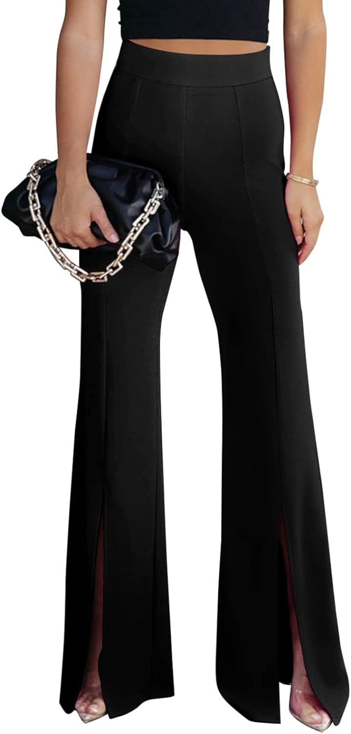 Acelitt Womens Casual Split Flare Pants High Waisted Stretchy Bell Bottom | Amazon (US)
