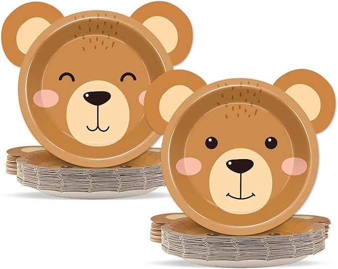 50 Count Bear Paper Plates Bear Shaped Disposable Cake Plates Brown Theme First Birthday Tablewar... | Amazon (US)