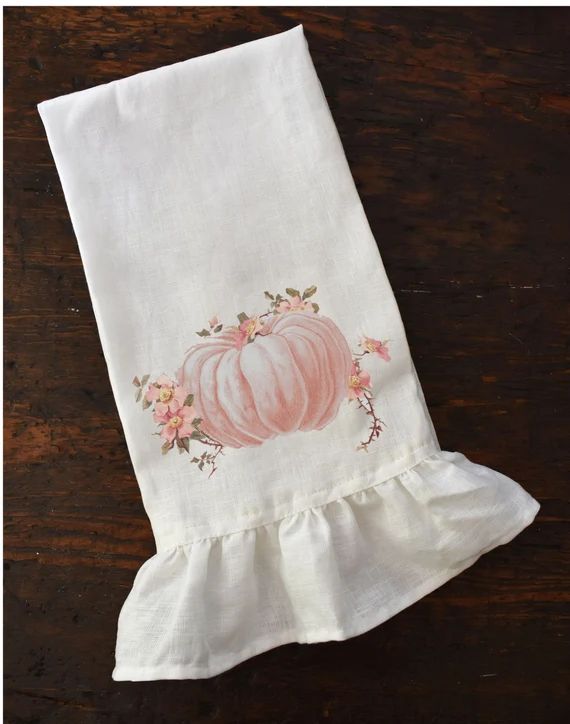 Pumpkin Ruffle Tea Towel, Autumn Farmhouse Kitchen, Shabby Cottage Chic Halloween Dishtowel. | Etsy (US)