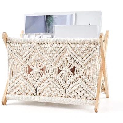 Macrame Magazine Rack Boho Storage Holder Standing Basket For Books, Newspapers, Swaddle Blanket, Dorm Essentials, Living Room, Bathroom, Office, Nurs | Wayfair North America