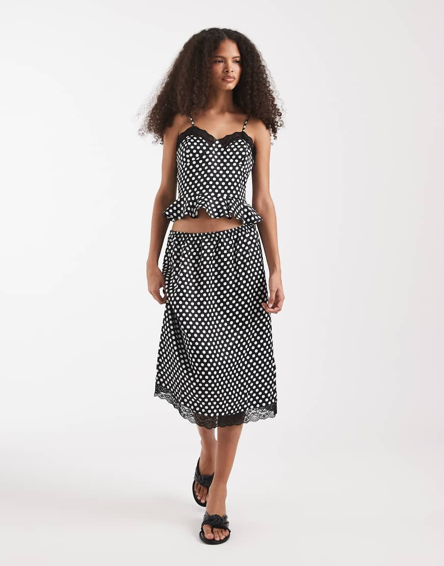 ASOS DESIGN 90's satin lace trim midi skirt in polka dots - part of a set-Multi | ASOS (Global)