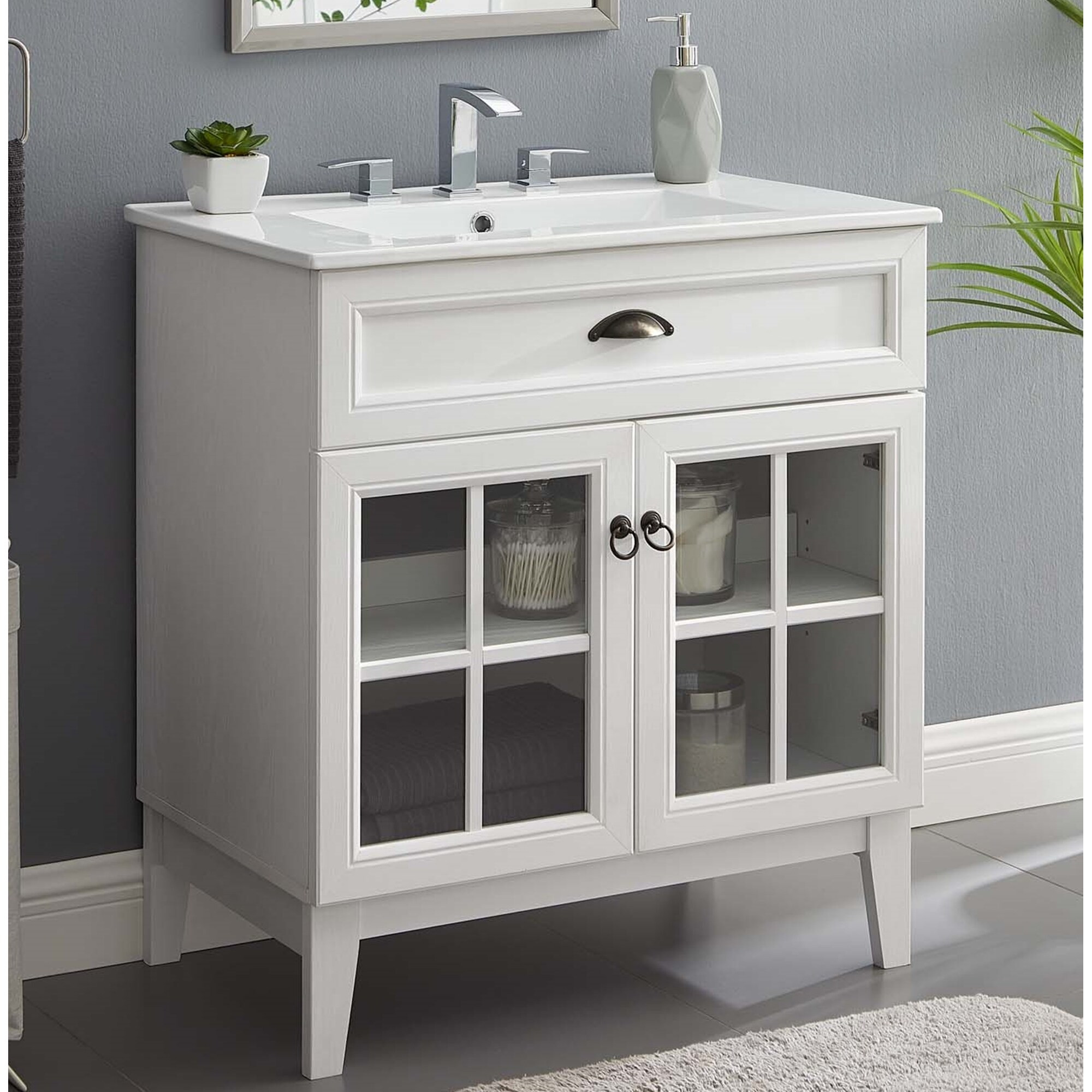 Alden 30 Inch White Ceramic Countertop Bathroom Vanity Set | Bed Bath & Beyond