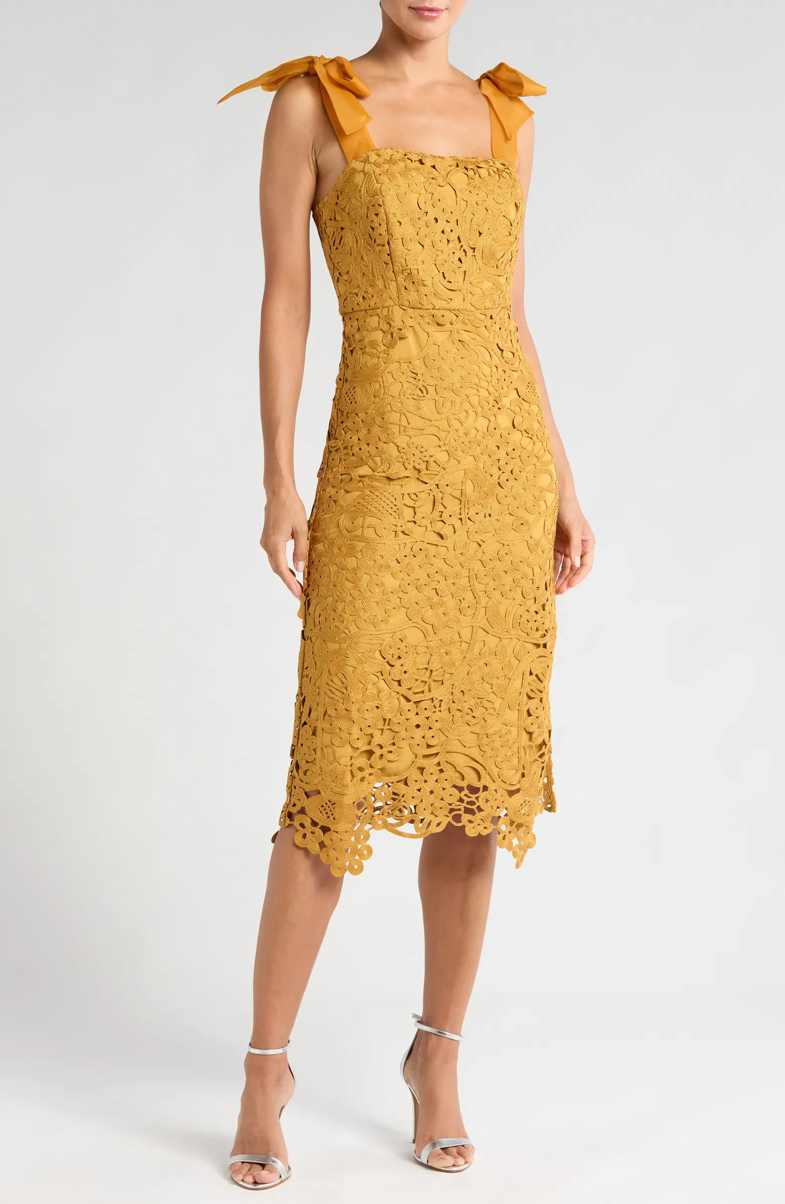 Adelyn Rae Tie Strap Lace Midi Dress | Nordstrom | Nordstrom