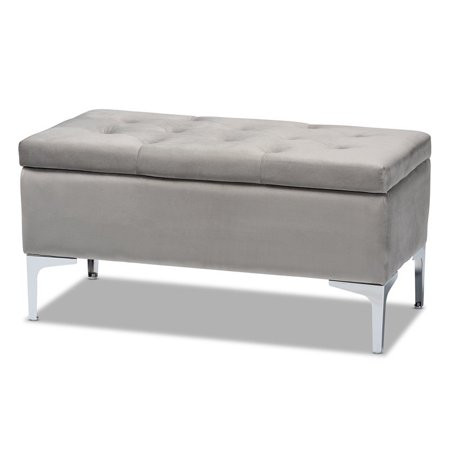 Baxton Studio Mabel Grey Velvet Silver Finished Storage Ottoman | Walmart (US)