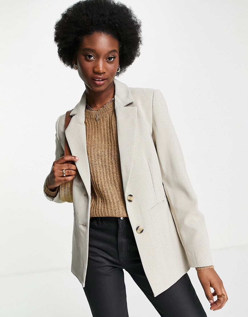 Pimkie tailored houndstooth check blazer co-ord in beige-Neutral | ASOS (Global)