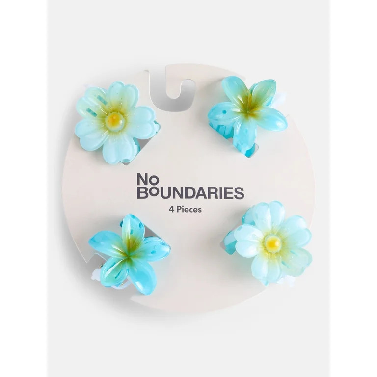 No Boundaries Mini Flower Hair Claw Clips Set, 4-Pack, Women's, Blue | Walmart (US)