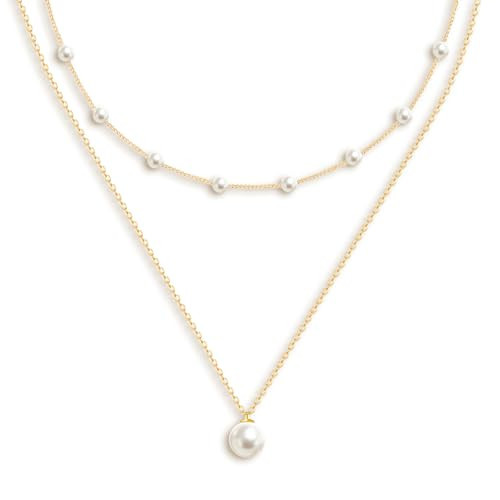 OGD Pearl Necklace for Women Layered Trendy 14K Gold Plated Dainty Pearl Pendant Choker Set Pearls Gold Necklace Stack Simple Cute Jewelry Gifts for Women | Amazon (US)