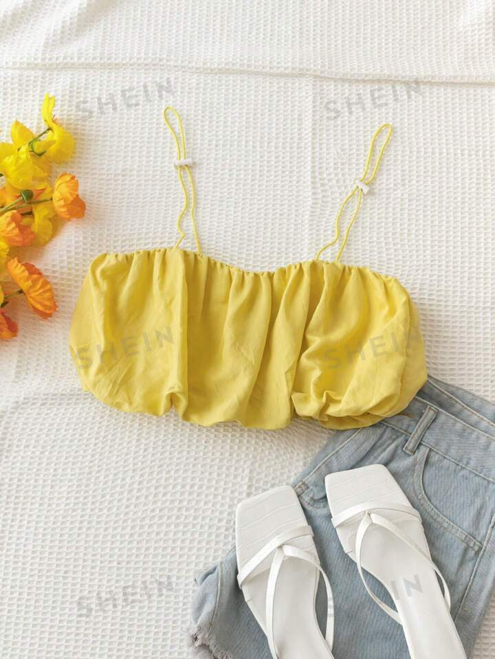 SHEIN WYWH Pleated Adjustable Drawstring Shoulder Strap Summer Vacation Camisole Top | SHEIN