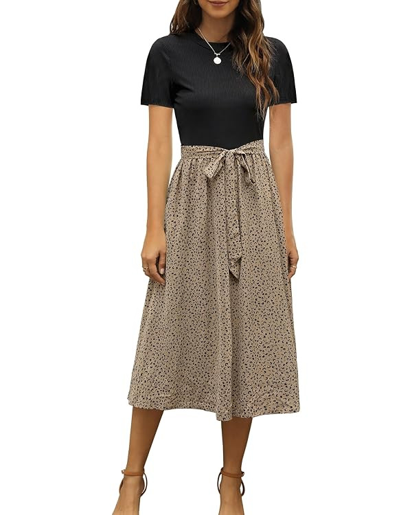 Zattcas Women 2025 Summer Dress Short Sleeve Ribbed Teacher Church Modest Business Casual Work Ou... | Amazon (US)