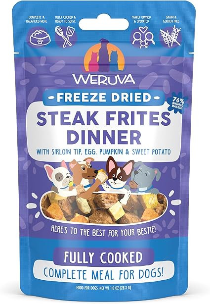 Weruva Dog Freeze Dried, Steak Frites Dinner with Sirloin Tip, Egg, Pumpkin & Sweet Potato, 1oz B... | Amazon (US)