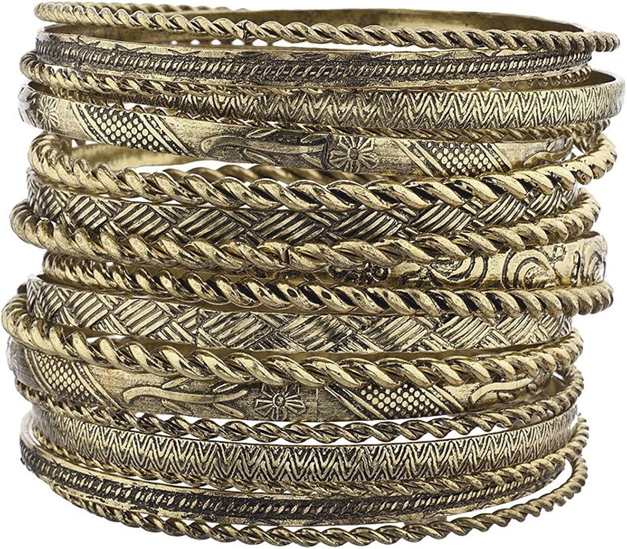LUX ACCESSORIES Flower Mixed Metal Aztec Multi Bangle Set | Amazon (US)