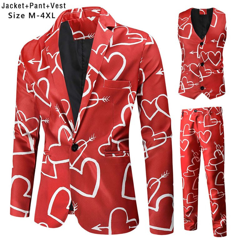 PAXLYH Men's Fashion Valentine's Day Suit Jacket + Vest + Suit Pants Three-piece Set Clothes | Walmart (US)