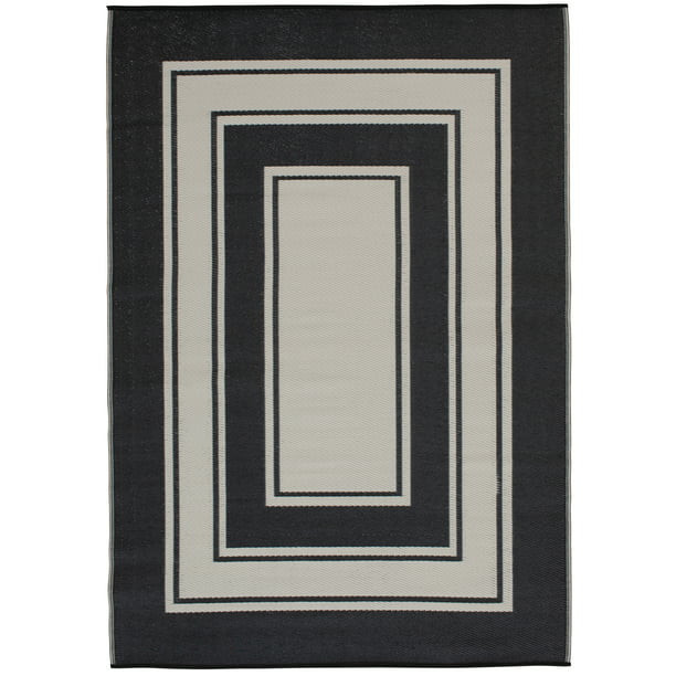 Mainstays 5'x7' Black Border Plastic Reversible Outdoor Rug | Walmart (US)