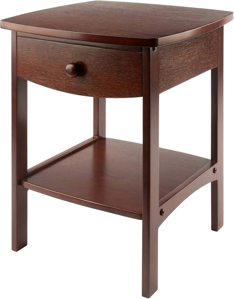Winsome 22 x 18 x 18-Inch Wood Curved End Table/Night Stand With One Drawer, Brown (94918) | Amazon (US)