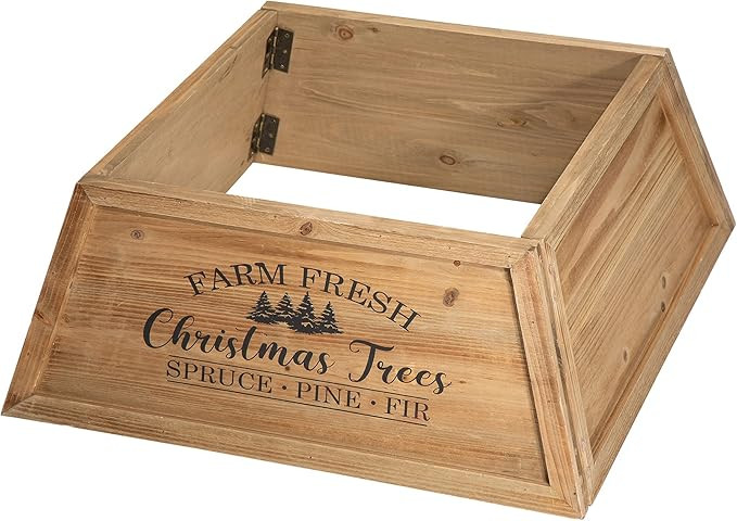 glitzhome 26" L Natural Wooden Trapezoid Tree Collar, Rustic Christmas Trees Stand Cover Fresh Tr... | Amazon (US)