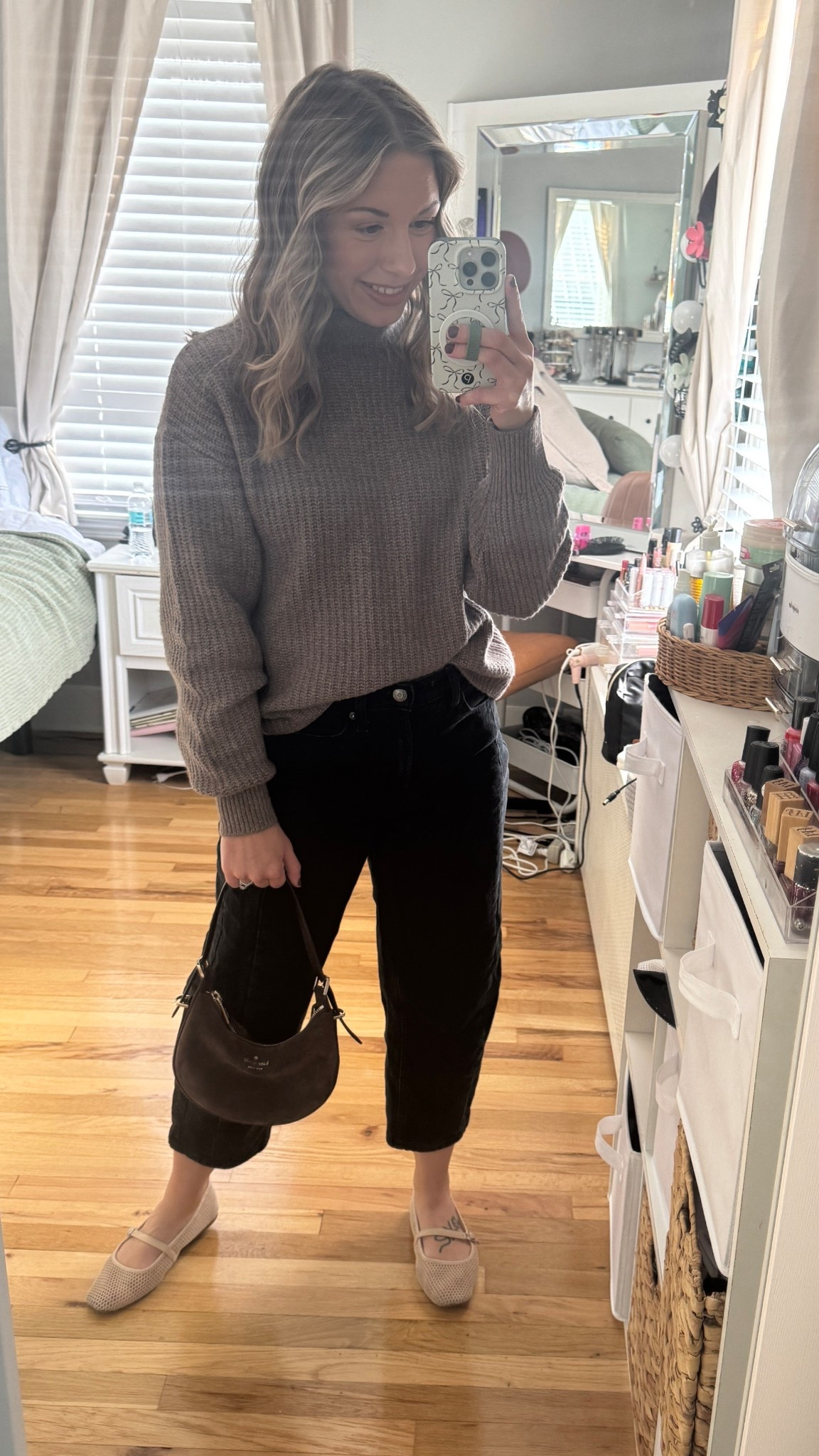 Sweater weather & barrel jeans paired with these super comfortable mesh flats and my favorite little brown suede bag 🤎 sweater is old navy but I thrifted it so linking some similar ones. 
Pants- 2Petite
Sweater- small 
Shoes- TTS 
Perfume- one of my faves! Such a good one 

#LTKPetite #LTKmomlife #LTKootd