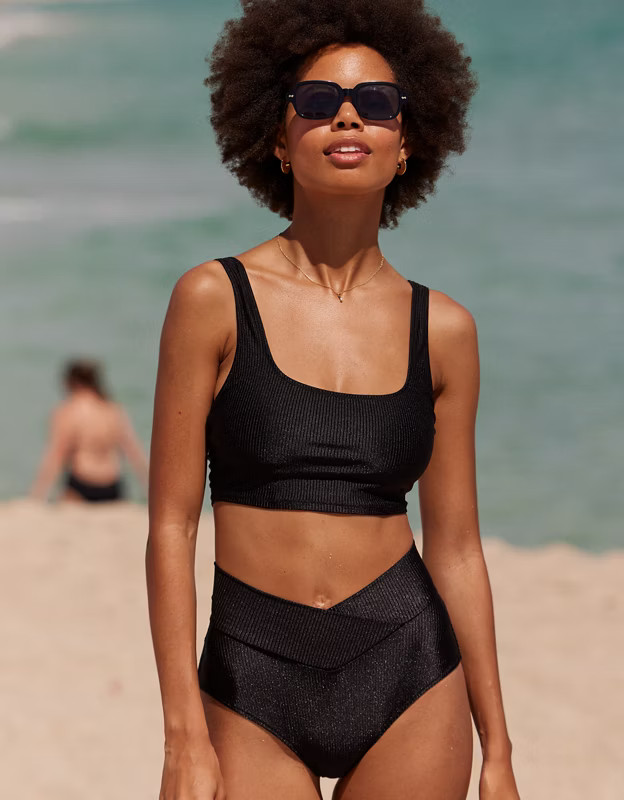 Aerie Shine Rib Longline Scoop Bikini Top | Aerie