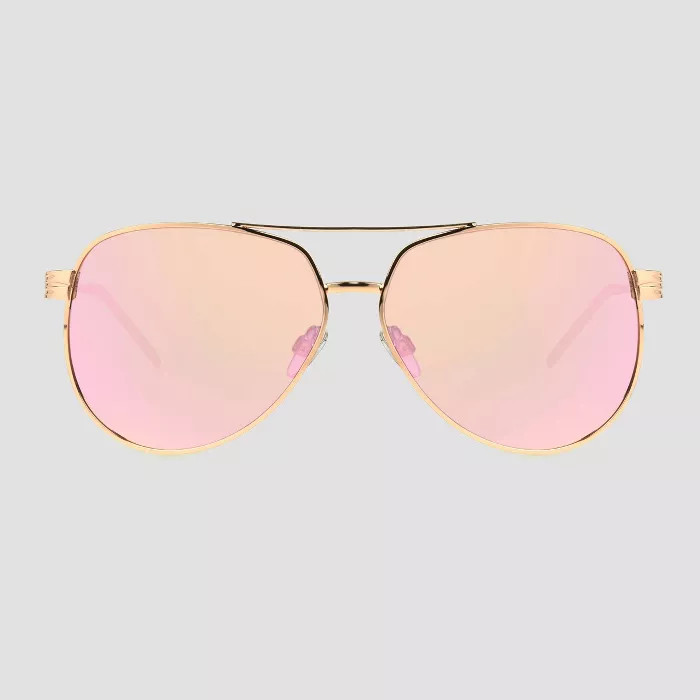 Women's Aviator Metal Shiny Sunglasses - A New Day™ Pink | Target