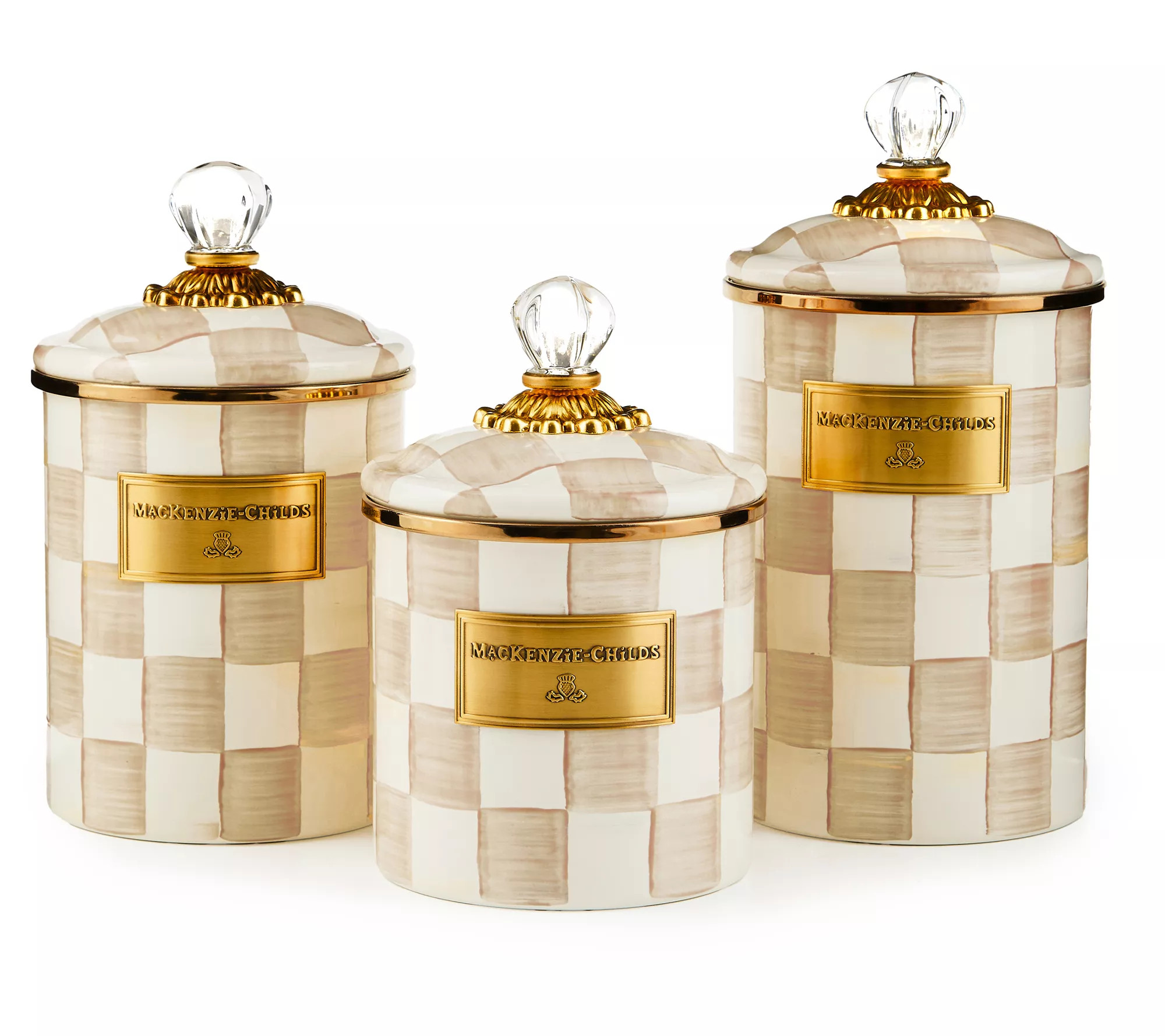 MacKenzie- Childs S/3 Check Enamel Canisters - Sm, Md, & Lg | QVC