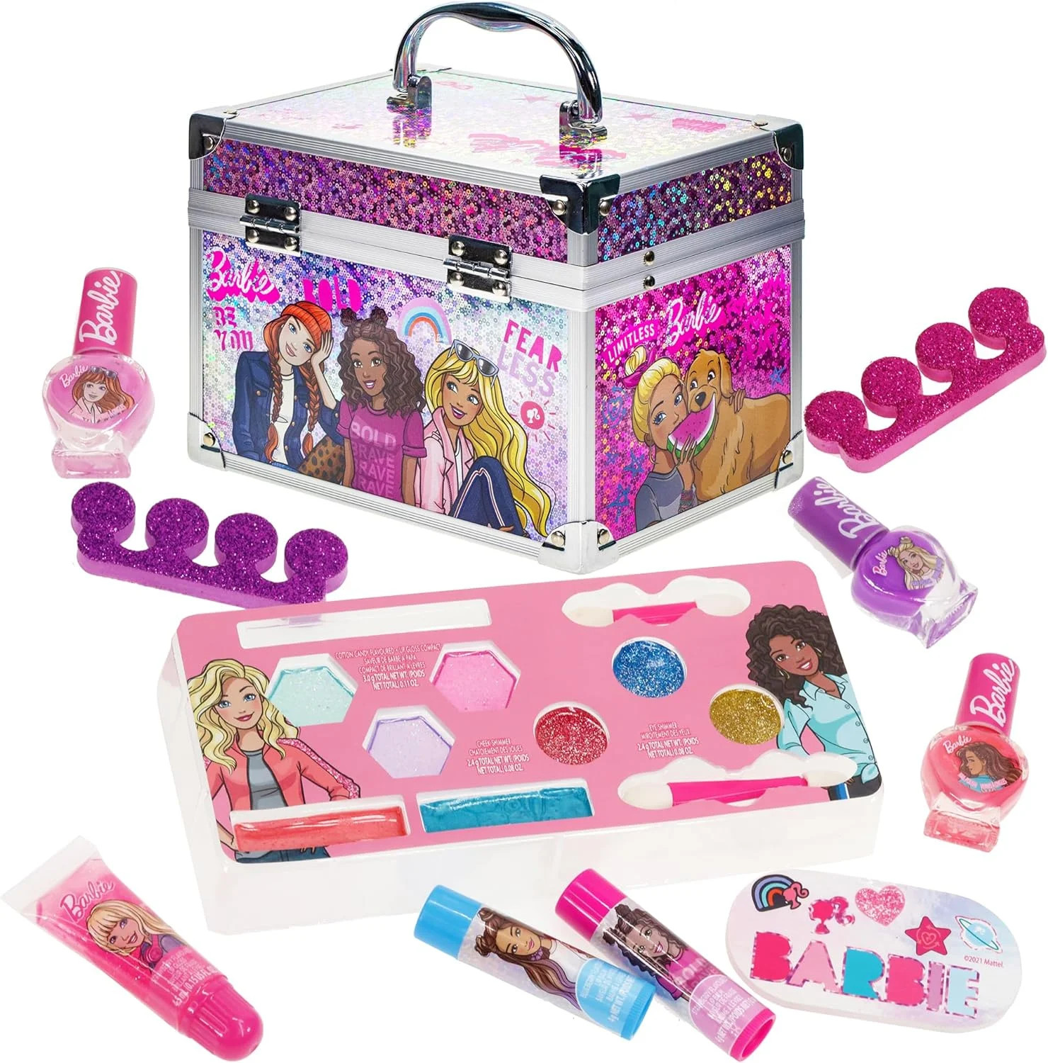 Barbie Train Case Makeup Set Toys for Girls Washable Makeup for Kids Pretend Play Makeup | Walmart (US)