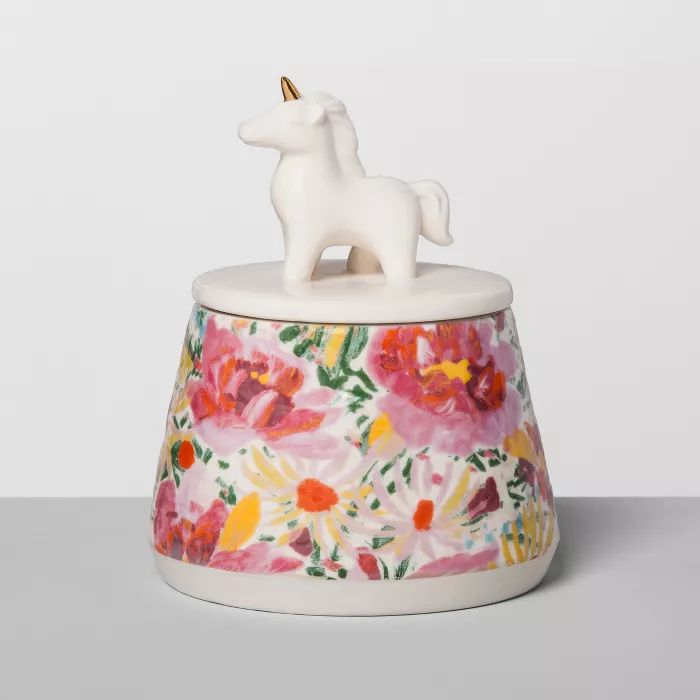 Floral Stoneware Container with Ceramic Unicorn Lid Pink - Opalhouse™ | Target