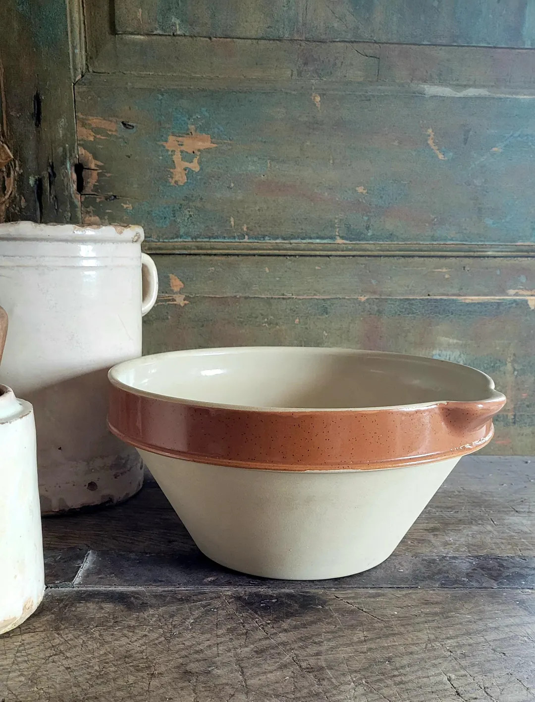 Large Vintage French Stoneware Mixing Bowl, Digoin - Etsy | Etsy (US)