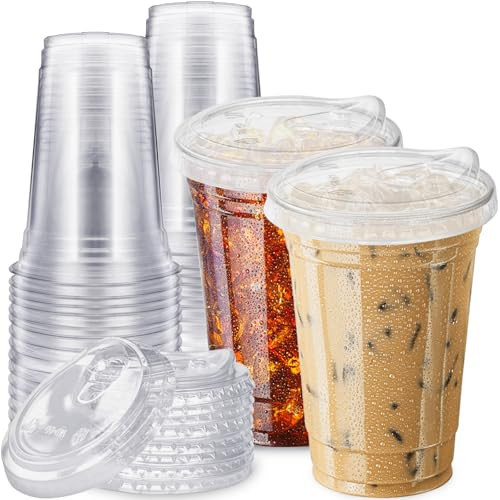 Qinsihwn 20 oz Clear Plastic Cups with Strawless Sip Lid,25 Sets Disposable Iced Coffee Cups with Lids,Disposable Clear Plastic Cups with Lids for Iced Coffee,Smoothie,Cold Drinks for Party | Amazon (US)