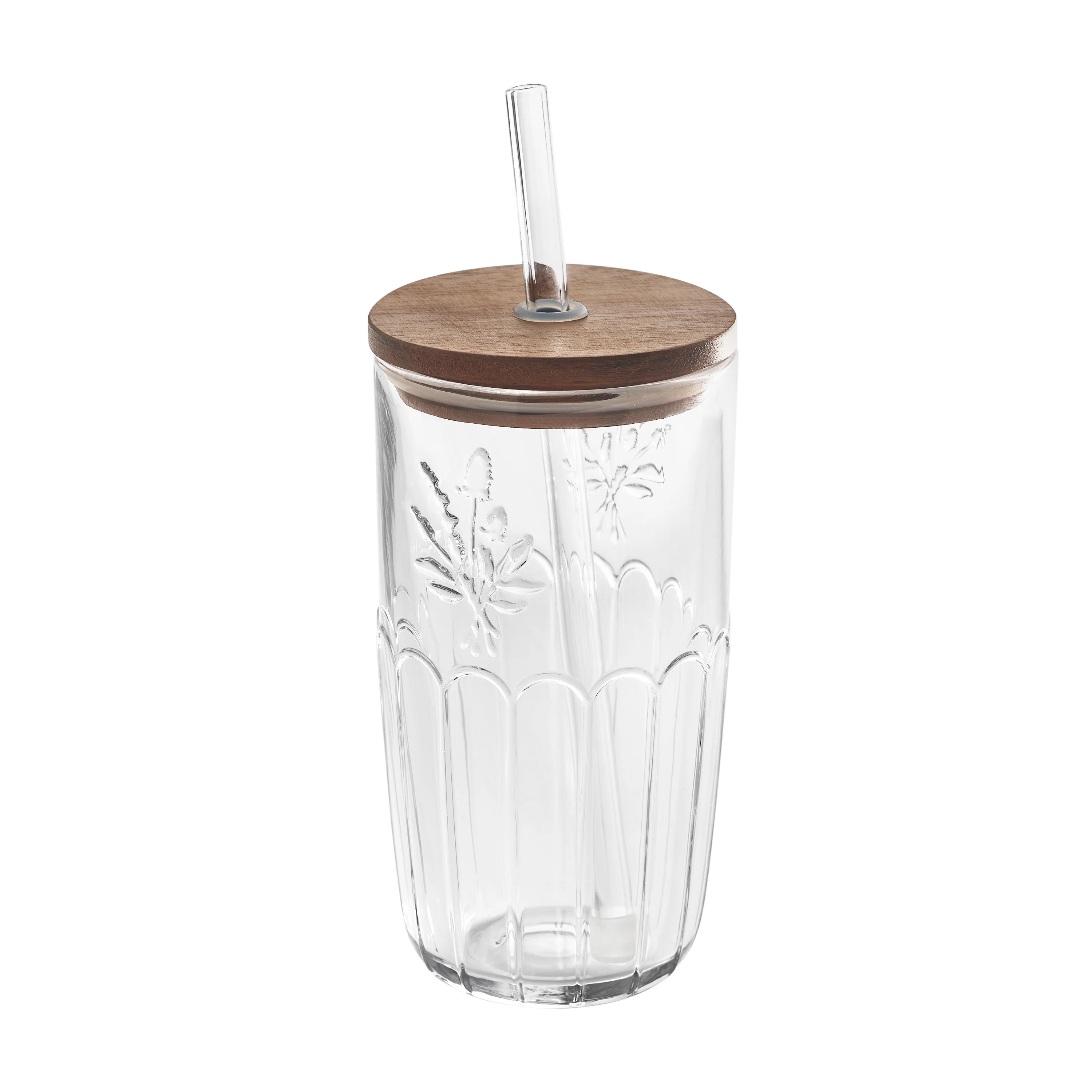 The Pioneer Woman Thistle Glass Tumbler with Wood Lid, 21-Ounce | Walmart (US)