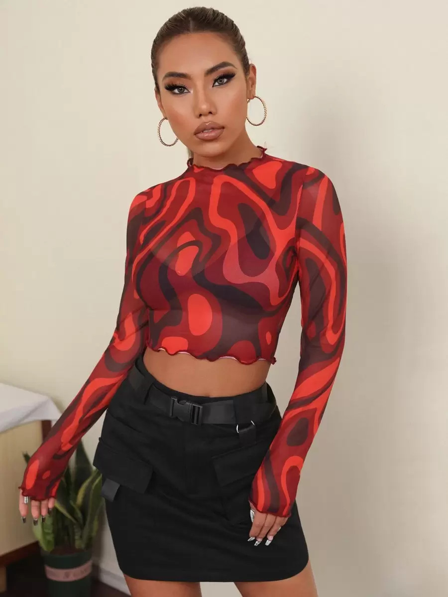 SHEIN Random Print Scallop Trim Crop Tee
   
      SKU: sw2106197432705074
          (500+ Review... | SHEIN