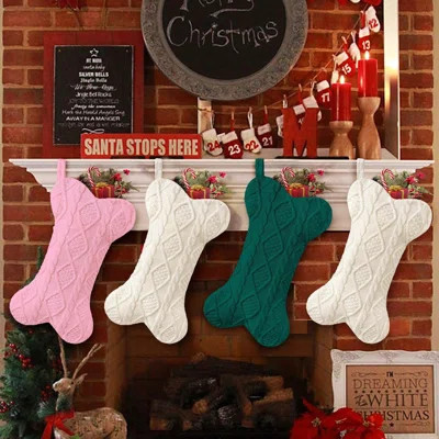 Dog Christmas Stocking, Knit White Christmas Stocking For Dogs, Bone Shape Dog Stocking Christmas Large Pet Stockings Hanging Dog Christmas Stocking F | Wayfair North America